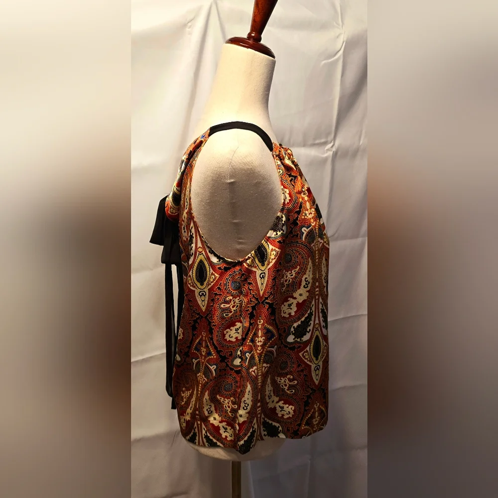 Brown and Orange Graphic Blouse with Relaxed Fit - Picture 4 of 4